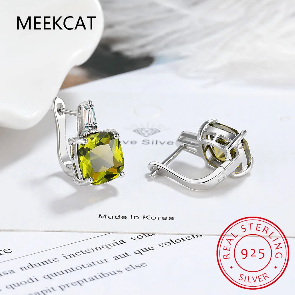 Boucles d'oreilles créoles en argent sterling 925 et améthyste véritable taille coussin, pour femme. Bijou carré tendance en pierre précieuse, cadeau d'anniversaire.