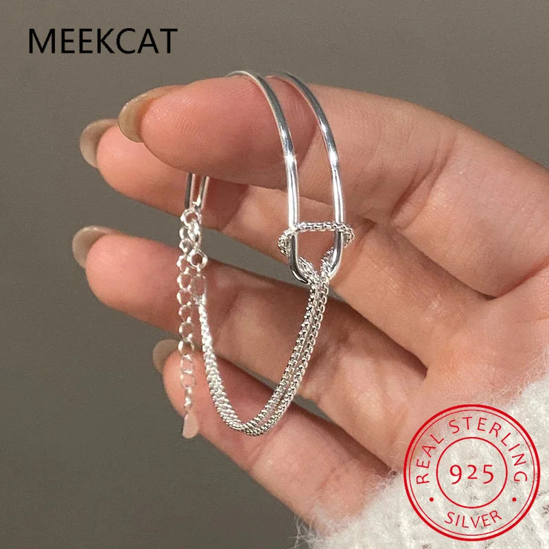 Real 925 Sterling Silver Asymmetric Double Layer Chain Bracelet for Women Hiphop Fine Jewelry Minimalist Accessories - Madeinsea©