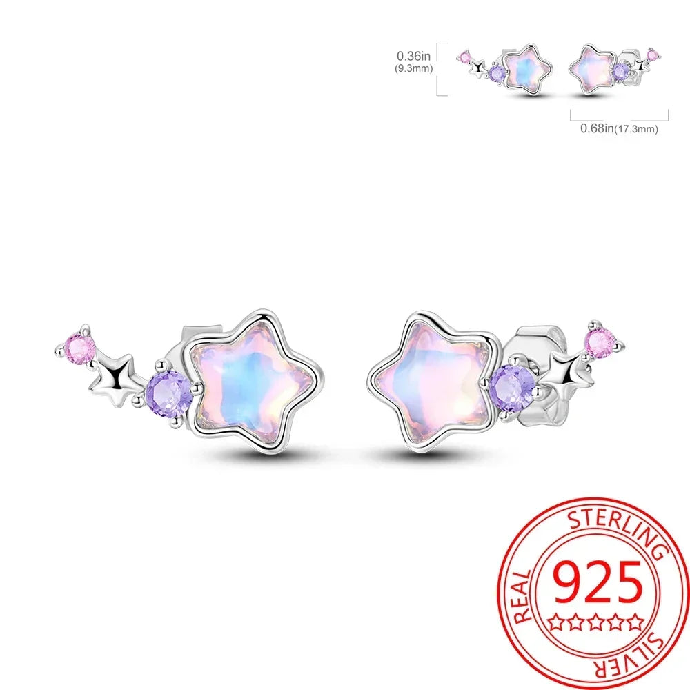 Pink Series 925 Sterling Silver Romantic Flower Butterfly Unicorn Tulip Geometry Earrings Boutique Fine Jewelry Gifts for Women