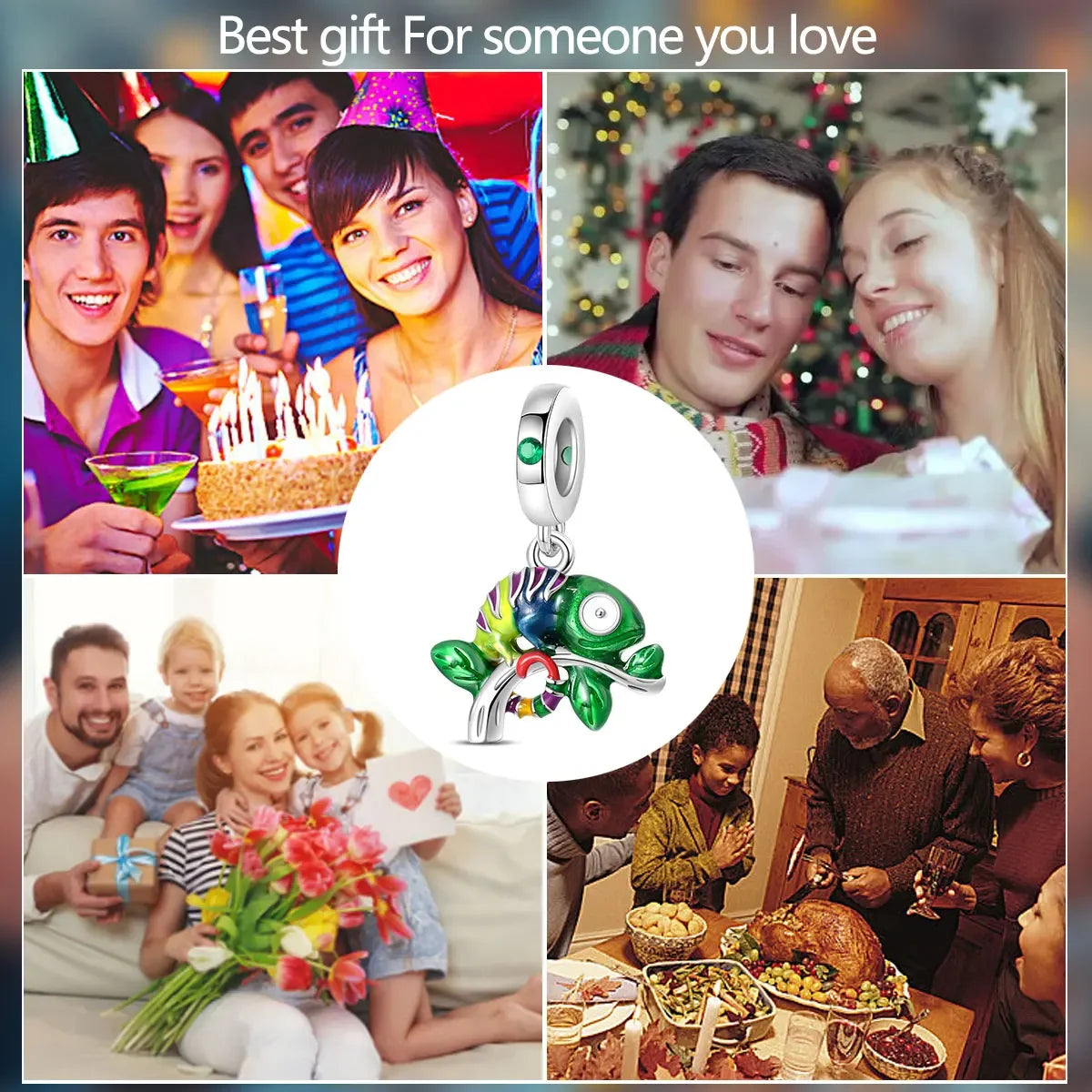 925 Sterling Silver Color Forest Chameleon Charm Pendant Beads Fit Charm Bracelet Original for Women DIY Jewelry Making