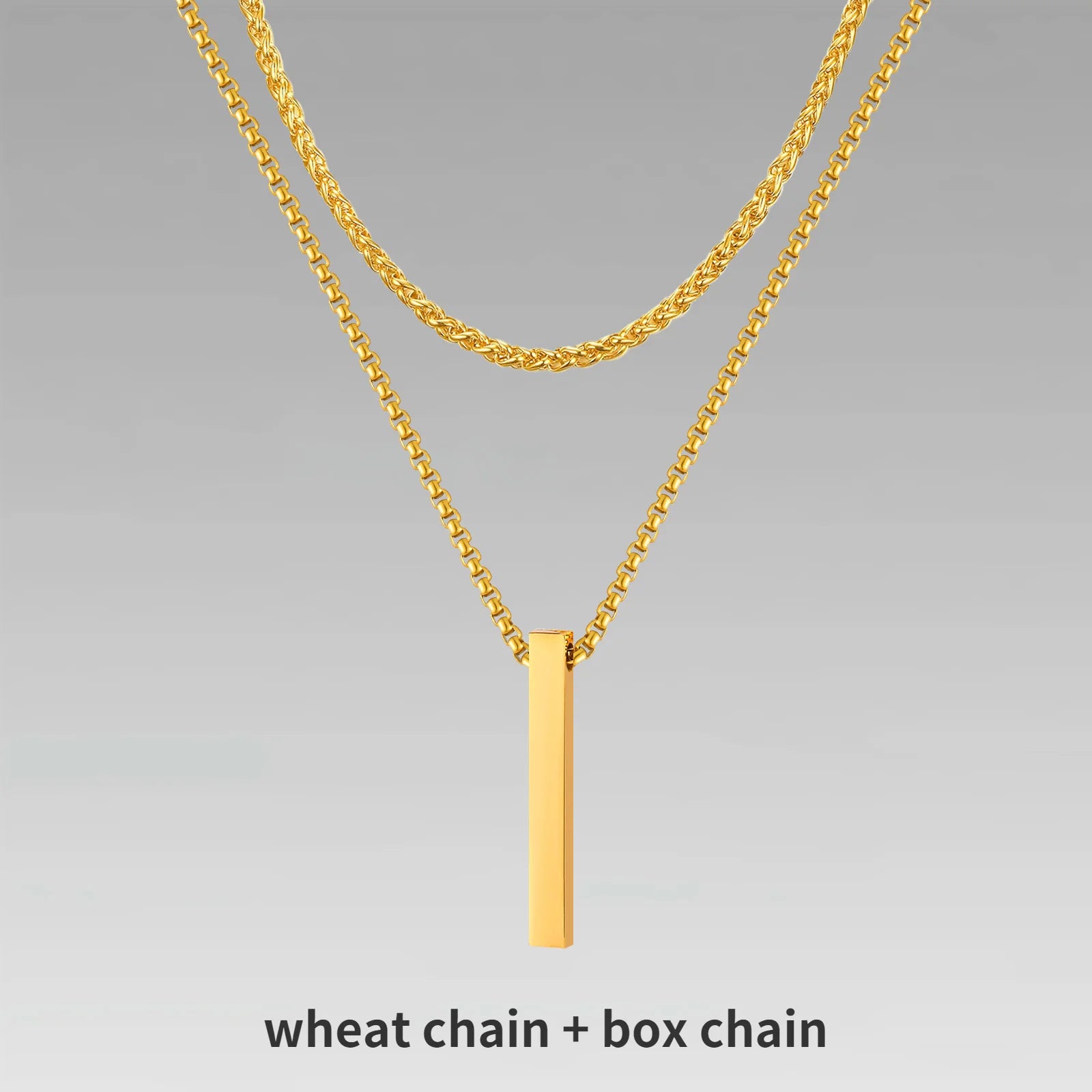 Vnox 3D Vertical Bar Necklaces for Men, Layering Stainless Steel Geometric Pendant, Layered Wheat Rope Cuban Chain, Boy Collar