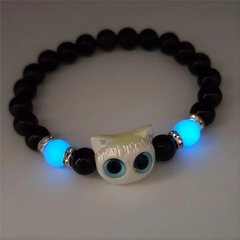 Cute Cartoon Big Eye Cat Luminous Necklace Glow In The Dark Pendant Fluorescence Choker For Women Friendship Couple Jewelry Gift