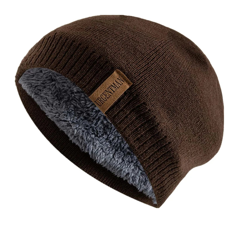 Unisex Letter Labal Winter Hats Solid Color Knitted Hats For Men And Women Beanie Cap Outdoor Add Fur Lining Warm Sports Hats