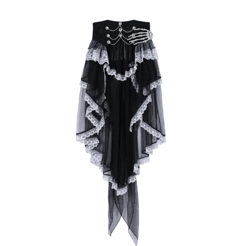 Victorian Vintage Gothic Lolita Dress Set Women Punk Y2k Long Sleeve Shirt Lace Ruffle Black Skirt Halloween Cosplay Party Dress