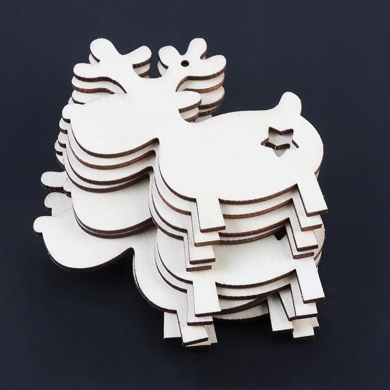 (10pieces/pack)7.94x8.33CM Christmas Elk Wooden Decoration Door Pendant Christmas Tree Celebrating Atmosphere