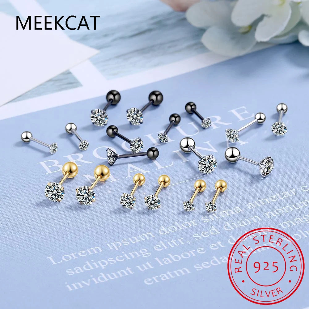 18k Plated 0.2-2ct Moissanite Stud Earrings for Women Solid 925 Sterling Silver Lab Diamond Screw Back Ear Stud Jewelry