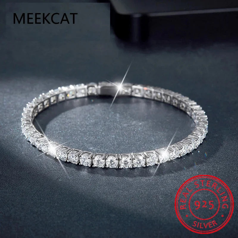 D VVS1 Moissanite Tennis Bracelets for Women Man 925 Sterling Silver Plated White Gold Bracelet Sparkling Wedding Party Jewelry