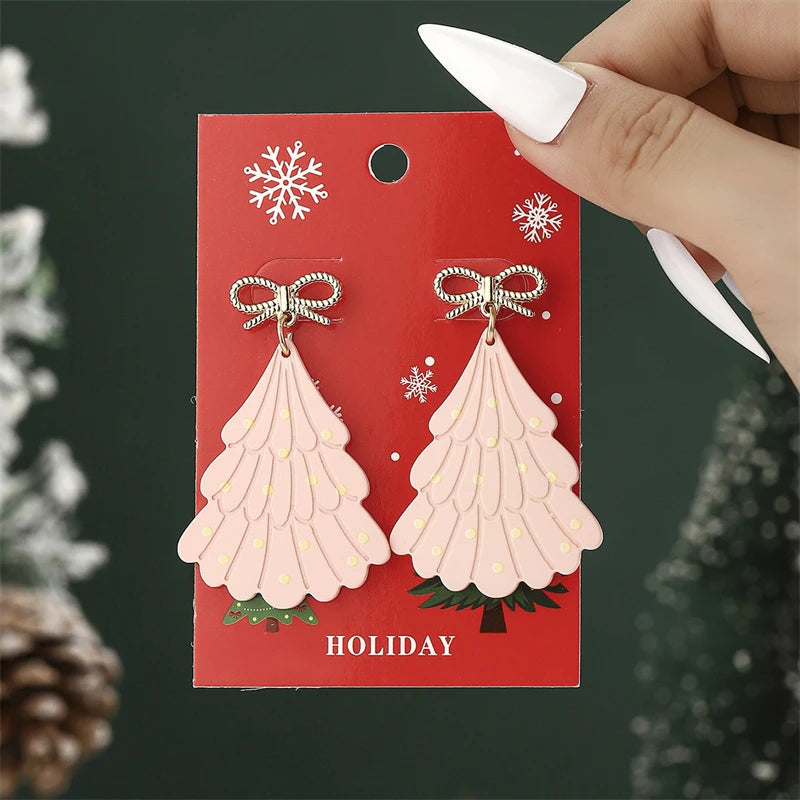 Christmas Drop Earrings For Women Shiny Rhinestone Santa Claus Xmas Tree Snowman Elk Snowflake Long Tassel Dangle Earring Gifts