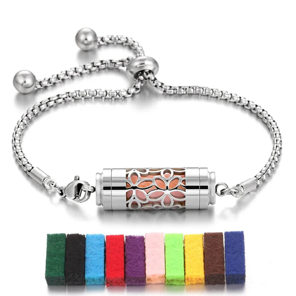 2024 New Stainless Steel Aromatherapy Diffuser Bracelet Locket Adjustable Chain Aroma Perfume Essential Oil Diffuser Bracelet