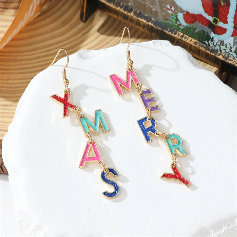 Fashion Christmas Snowflake Earrings For Women Cute Trendy Xmas Tree Colorful Bells Bow Knot Piercing Earring Party Jewelry Gift