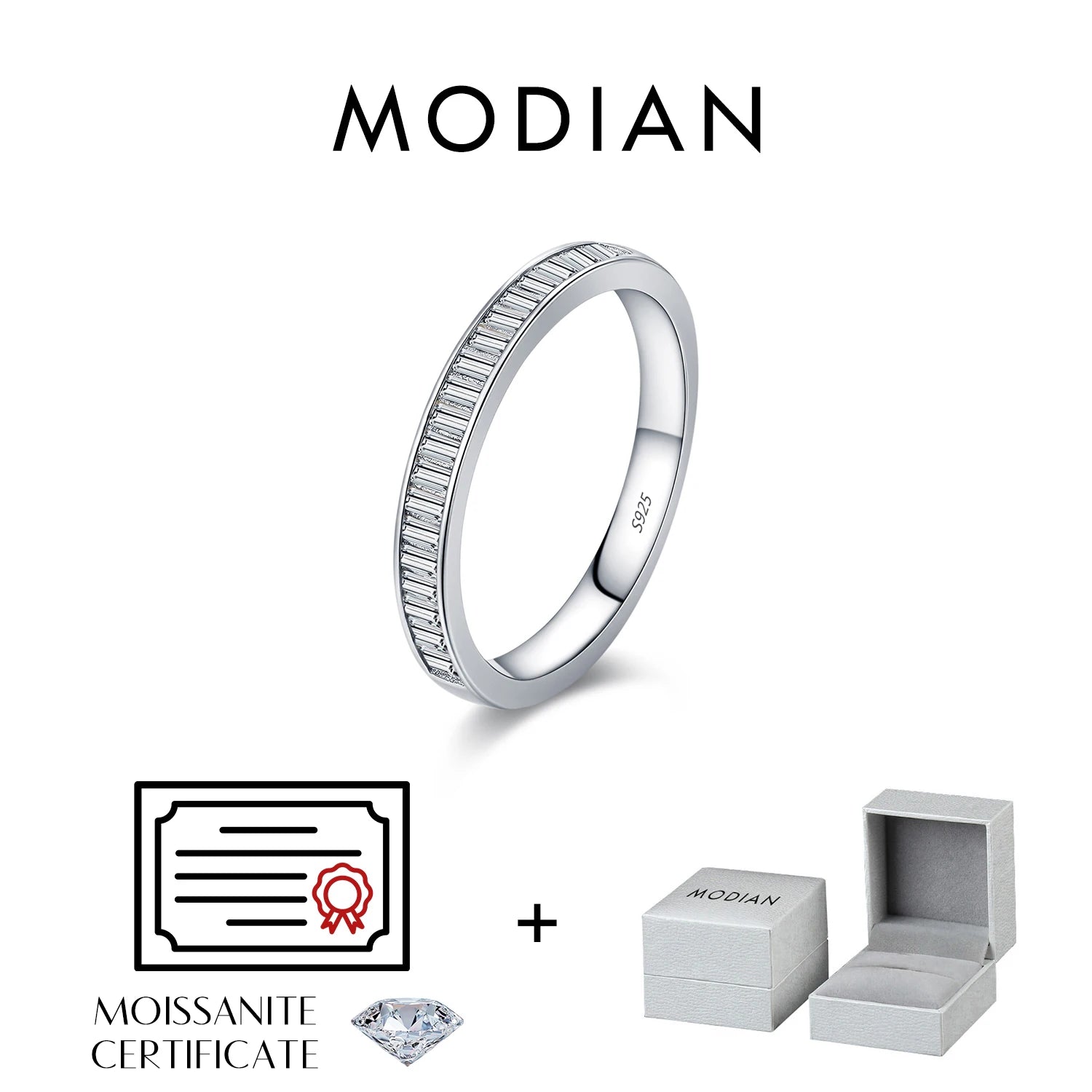 MODIAN Dazzling D Color Rectangle Moissanite Stackable Rings 925 Sterling Silver Eternity Band Rings For Women Fine Jewelry - Madeinsea©