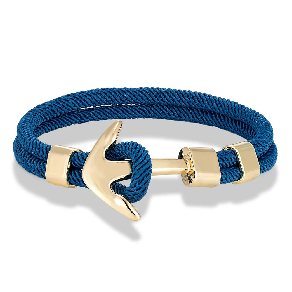 MKENDN Waterproof Anchor Bracelets Men Double Strand Nautical Survival Rope Bracelet For Women Gold Color Navy Sport Buckle