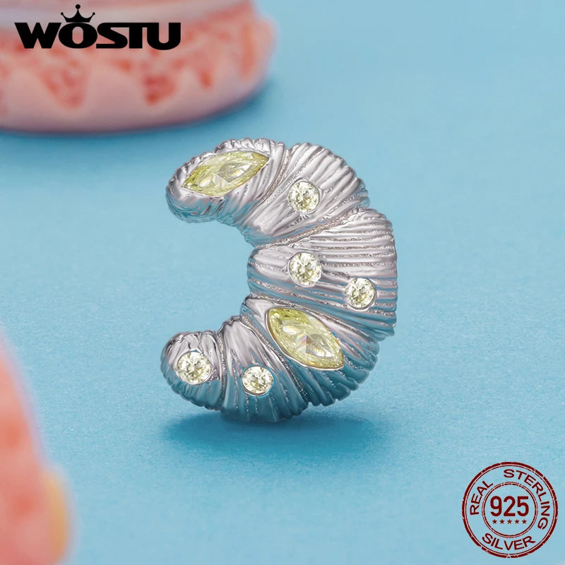 WOSTU Dessert Series 925 Sterling Silver Donut Pendant Croissant Charm Pudding Sweet Candy Bead For Bracelet Girl Jewelry Making