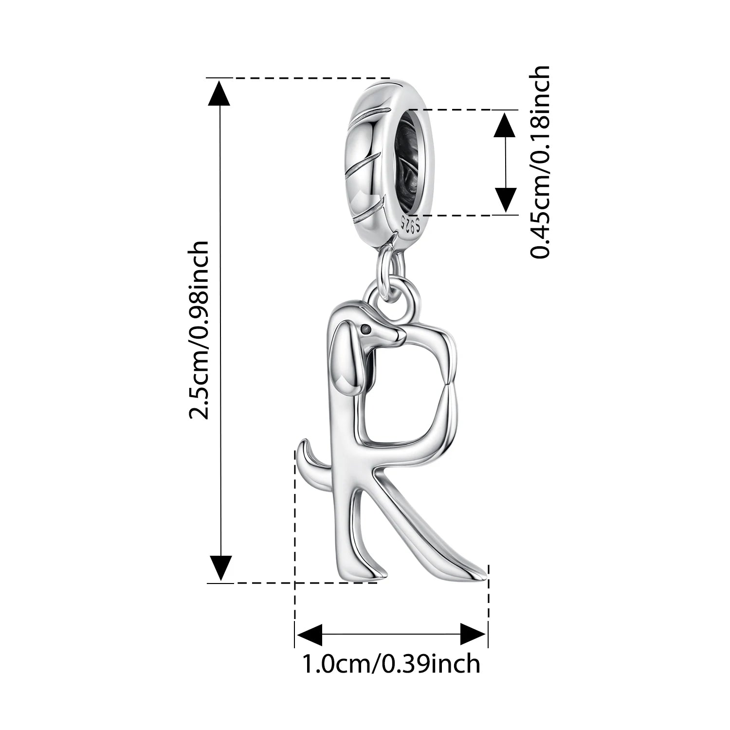 BISAER 100% 925 Sterling Silver Letter Charm Bead Cute Dachshund Dog Pendant For Women DIY Bracelet & Necklace Fine Jewelry Gift