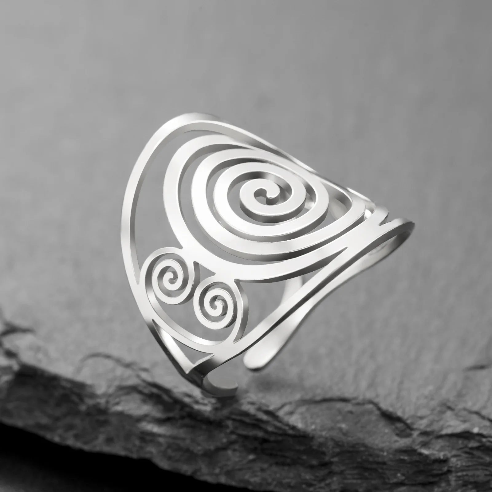 Dreamtimes Fashion Round Geometric Braided Spiral Swirl Ring for Women Stainless Steel Adjustable Thumb Open Ring Jewelry Gifts