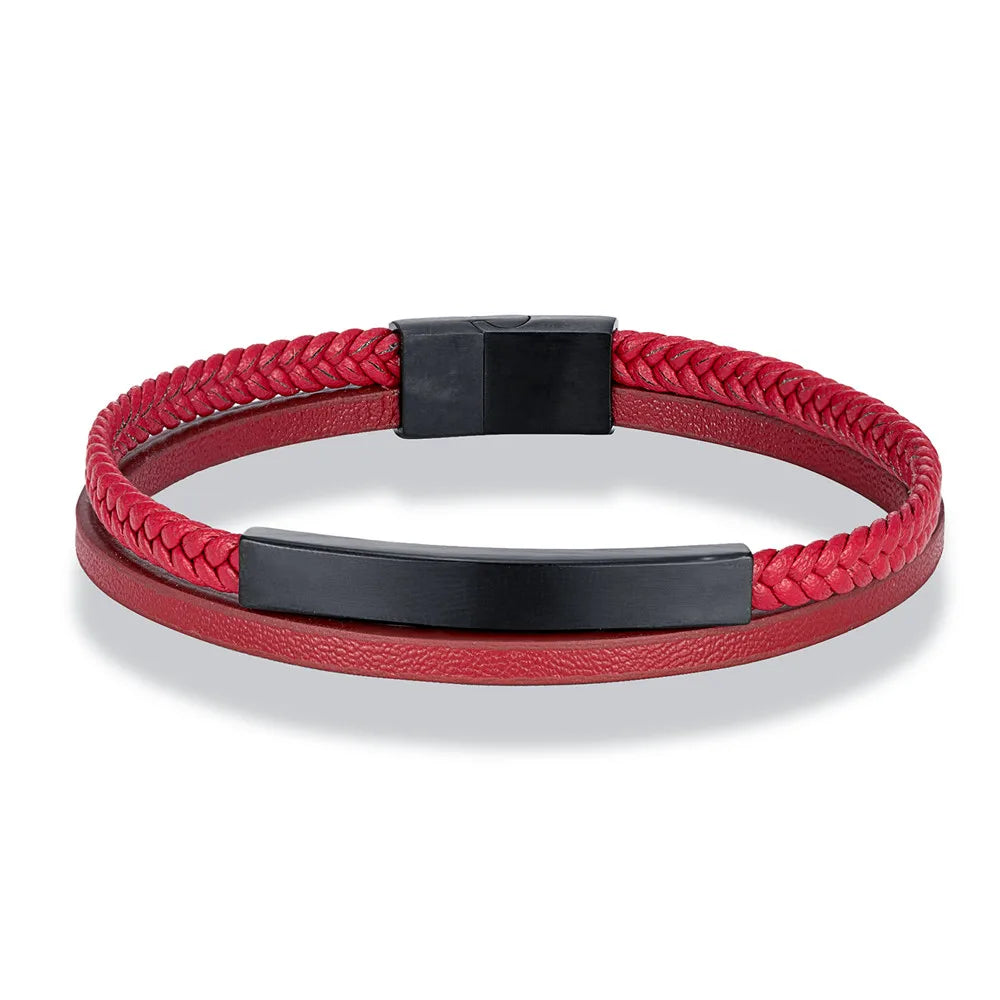 MKENDN Men Women Punk SOS Custom logo Name Engrave Text Adjustable Leather Bracelet customize Stainless Steel ID Bracelet - Madeinsea©