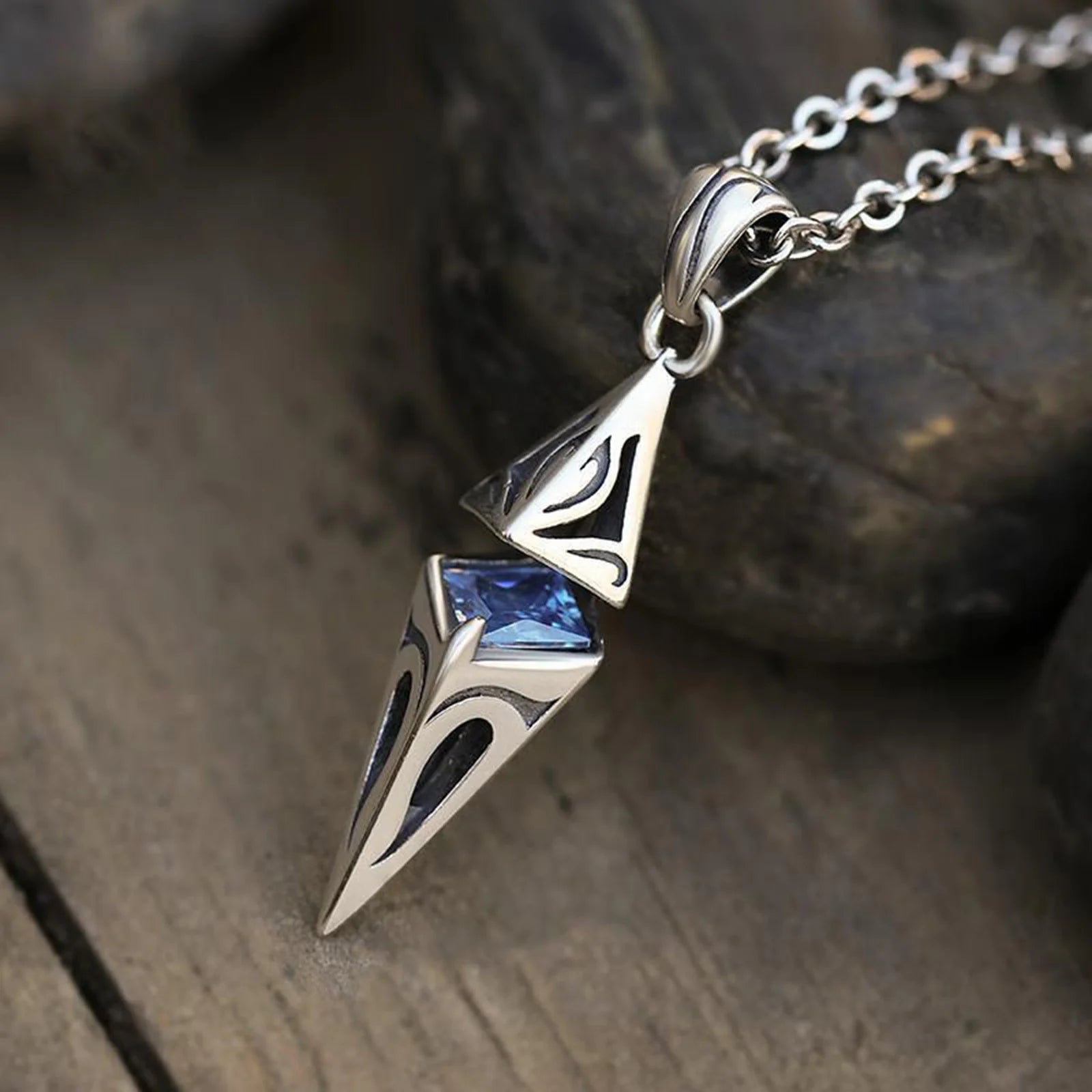 Colliers élégants Vnox en pierre bleue pour hommes, pendentif géométrique cubique en acier inoxydable, bijoux de cou, cadeaux d'anniversaire pour lui