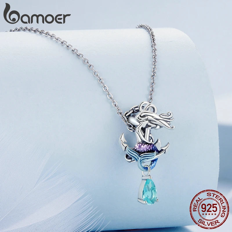 925 Sterling Silver Blue Mermaid with Anchor Charm for Bracelets & Necklaces