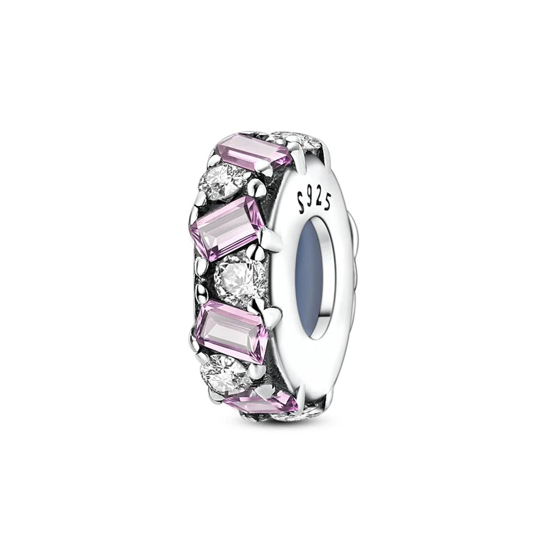 Charms 925 Silver Butterfly Flowers Colorful Zircon Silicone Spacer Beads Fit Pandach 925 Original Bracelets Fine DIY Jewelry