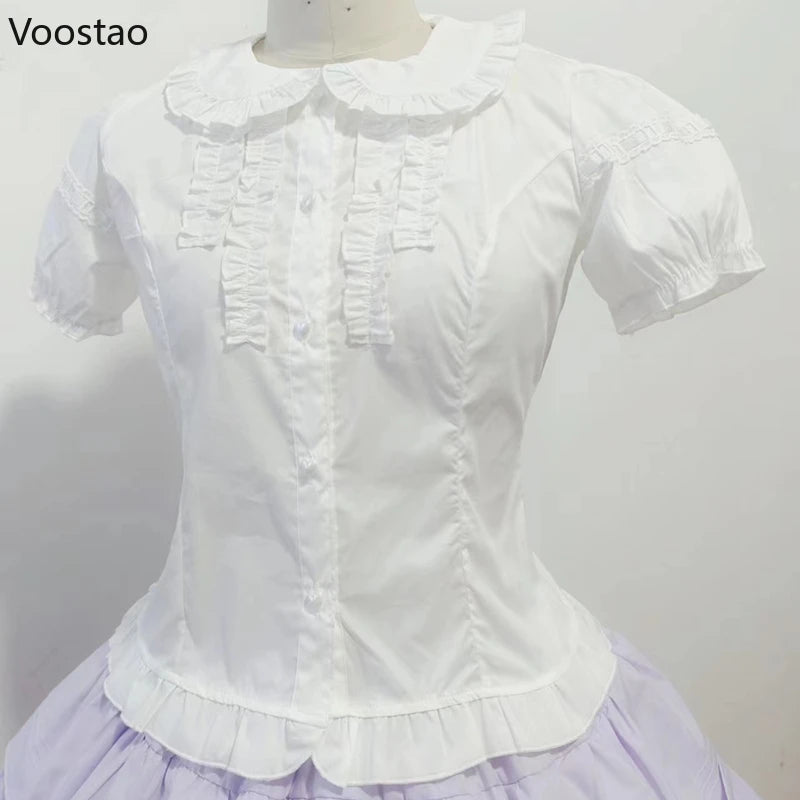 Victorian Gothic Lolita Shirts Women Sweet Elegant Detachable Long Sleeves Blouses Japanese Vinatge Peter Pan Collar Slim Tops - Madeinsea©