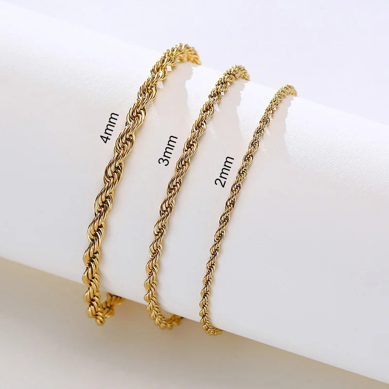 Vnox Unisex Rope Chain Bracelets for Men Women, Stainless Steel Twisted Links Chain Bracelet,Simple Classic Jewelry Gift for Him - Madeinsea©