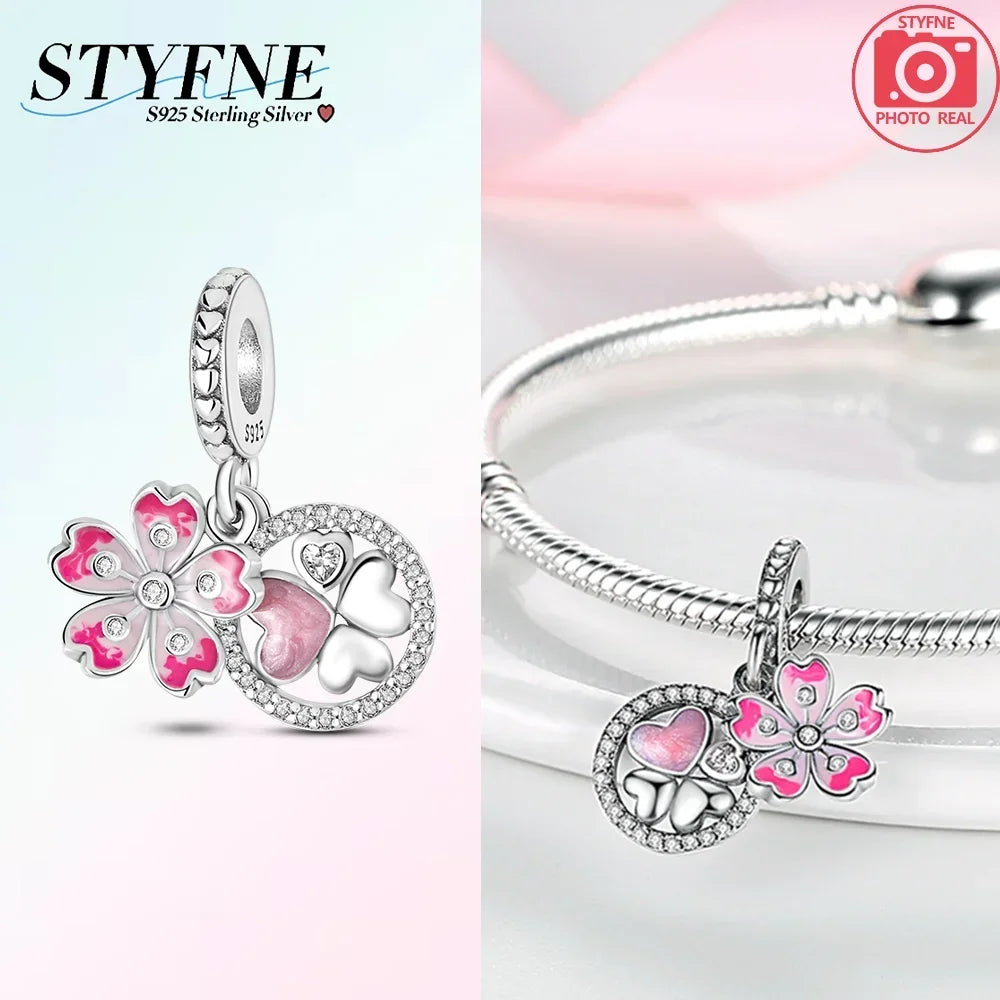 925 Sterling Silver Green Series Tree Cactus Leaves Pendant DIY Charm Beads Fit Original Bangle Charms Bracelet Women Jewelry