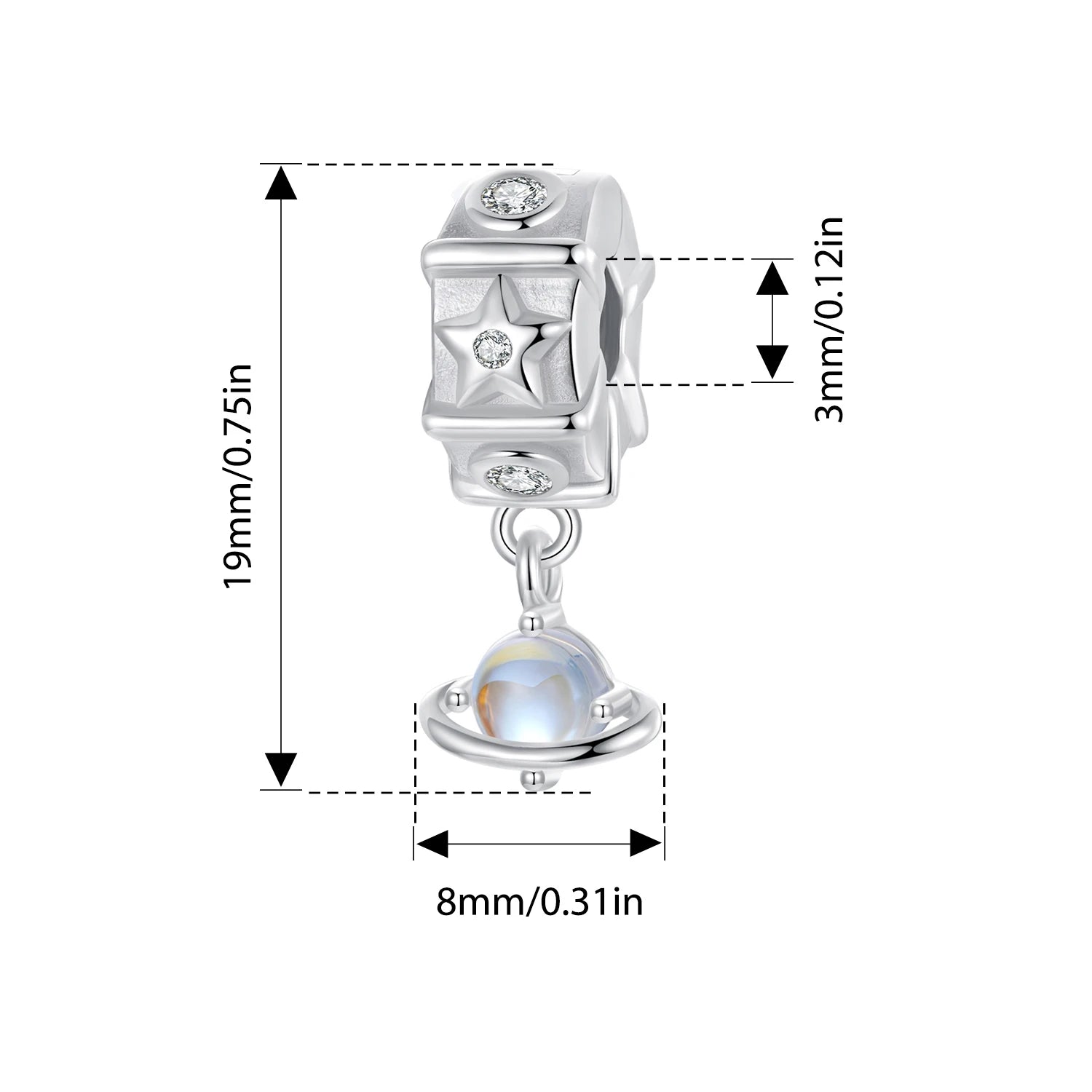 WOSTU 925 Sterling Silver Sun and Moon Charm Pendant White Gold Original Fit for Women Bracelets DIY Birthday Daily Fine Jewelry