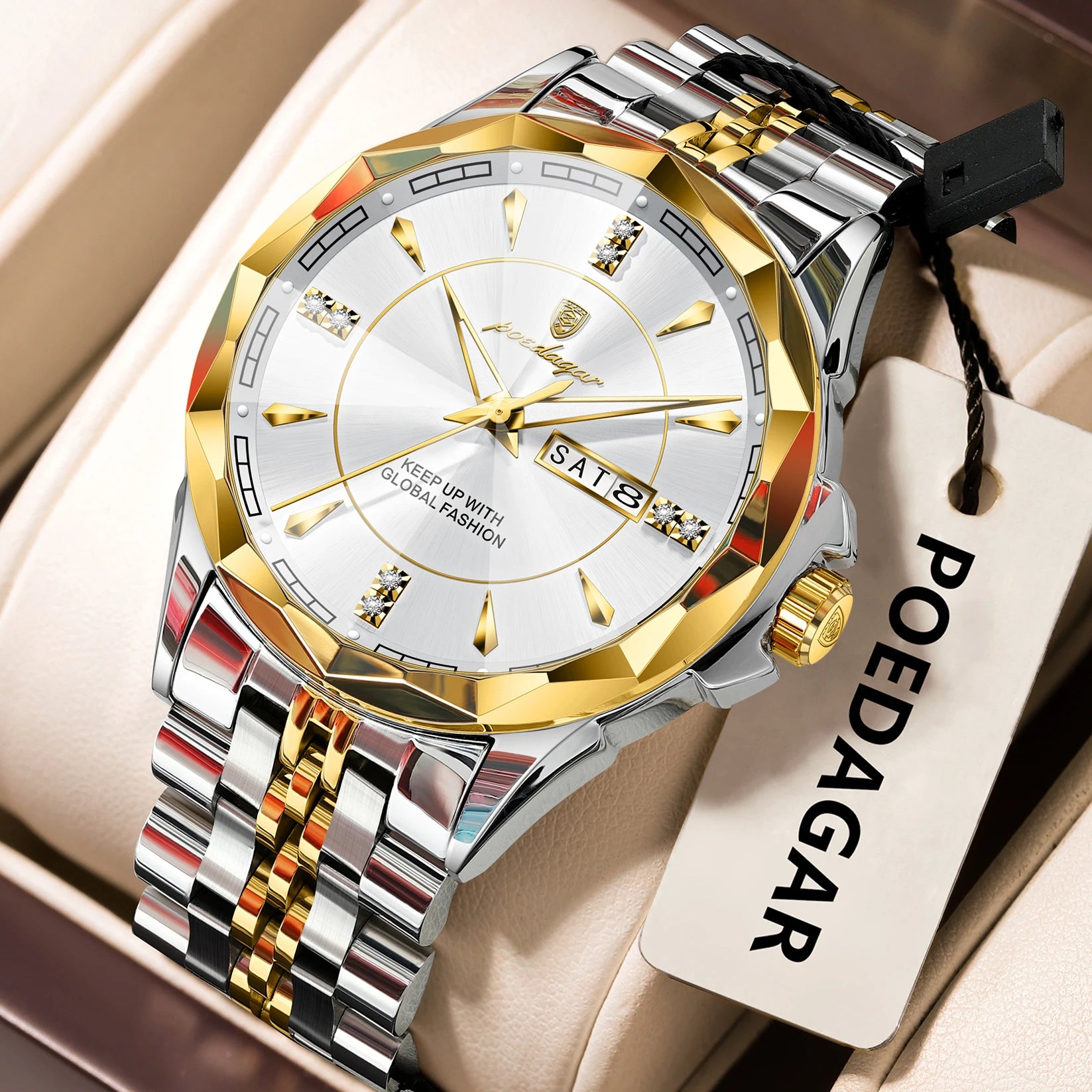 POEDAGAR Luxury Fashion Man Clock Top Business Waterproof Luminous Date Week Men's Watches Quartz Stainless Steel Men Wristwatch - Madeinsea©