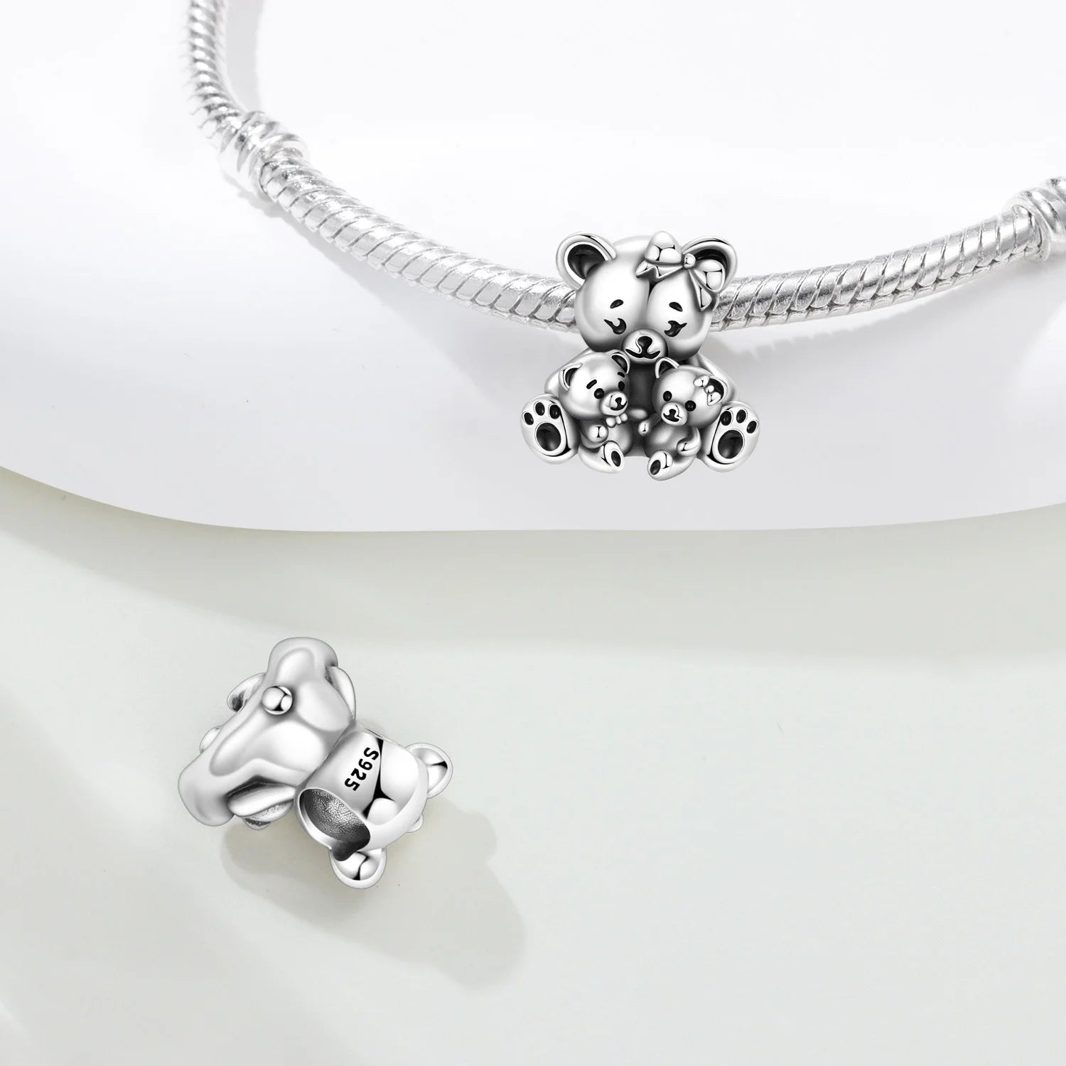 PANPOKI 925 Sterling Silver Cute Teddy Bear Animal Pendant Beads Original Pendants Bracelet Charm Jewelry Party DIY Gifts