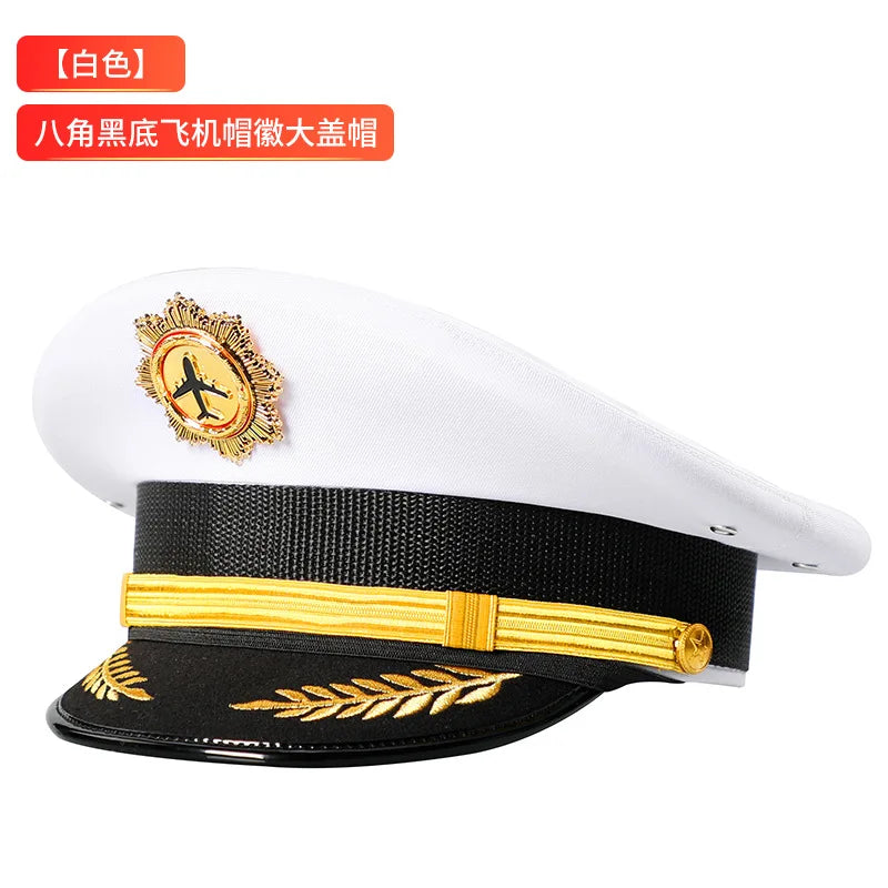 Vintage Officer Peaked Cap Classic Design Adjustable Strap for Aviation Navy Captain Security Railway Personnel Unisex Fits Most