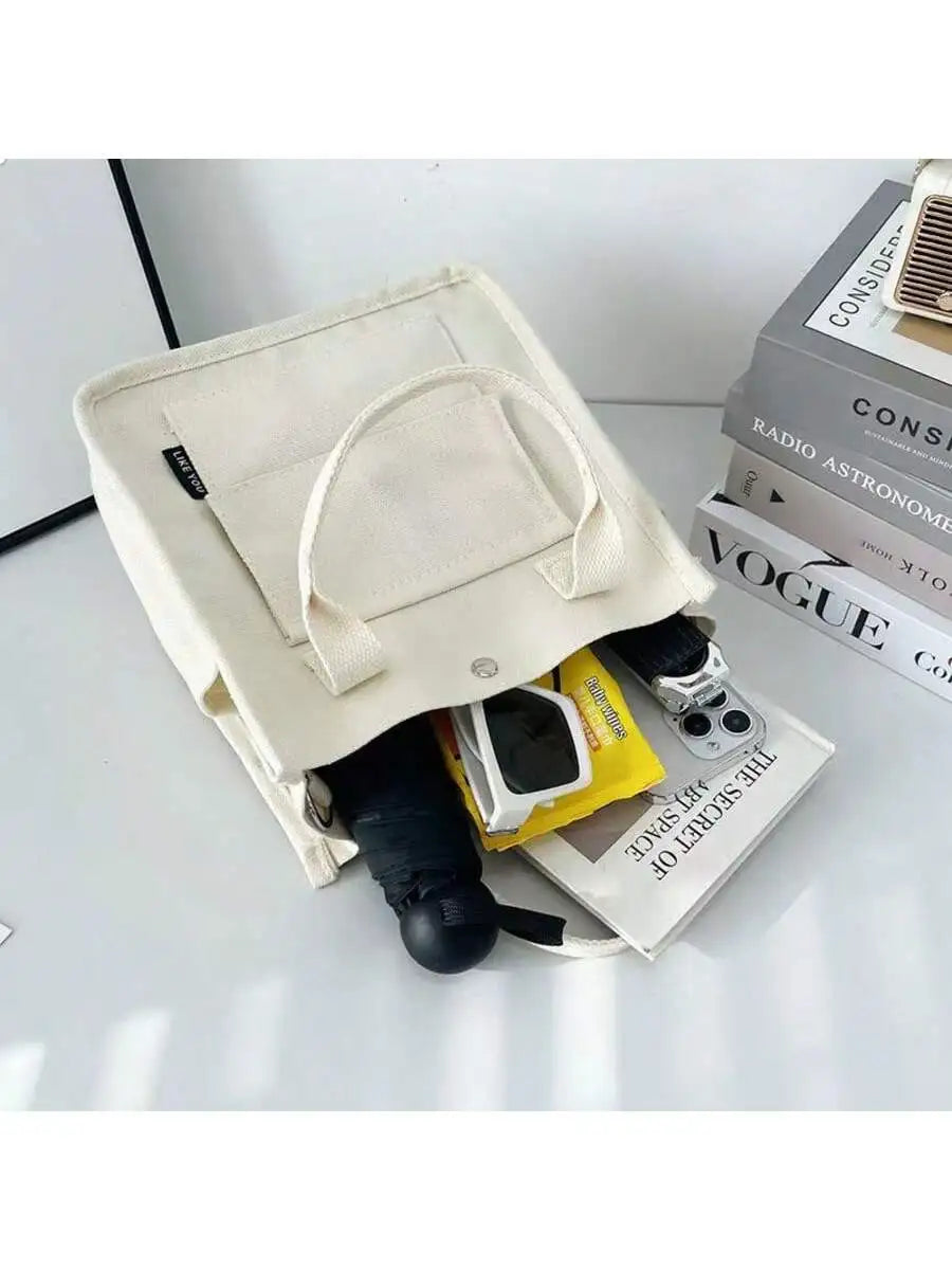 Chic Compact Canvas Tote,Multi-Pocket,Versatile Crossbody & Lunch Storage Bag,Korean Ins Multi-Compartment Mums And Babies Go Ou