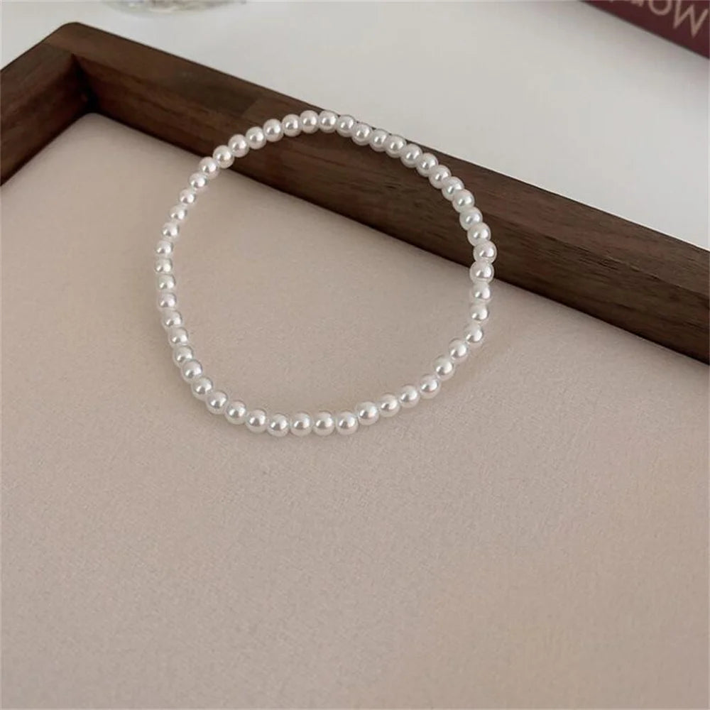 Simple Retro Imitation Pearls Bracelet For Women Stretch Acrylic Bead Men Bracelet Fashion Party Jewelry Pearl Wristband Gift