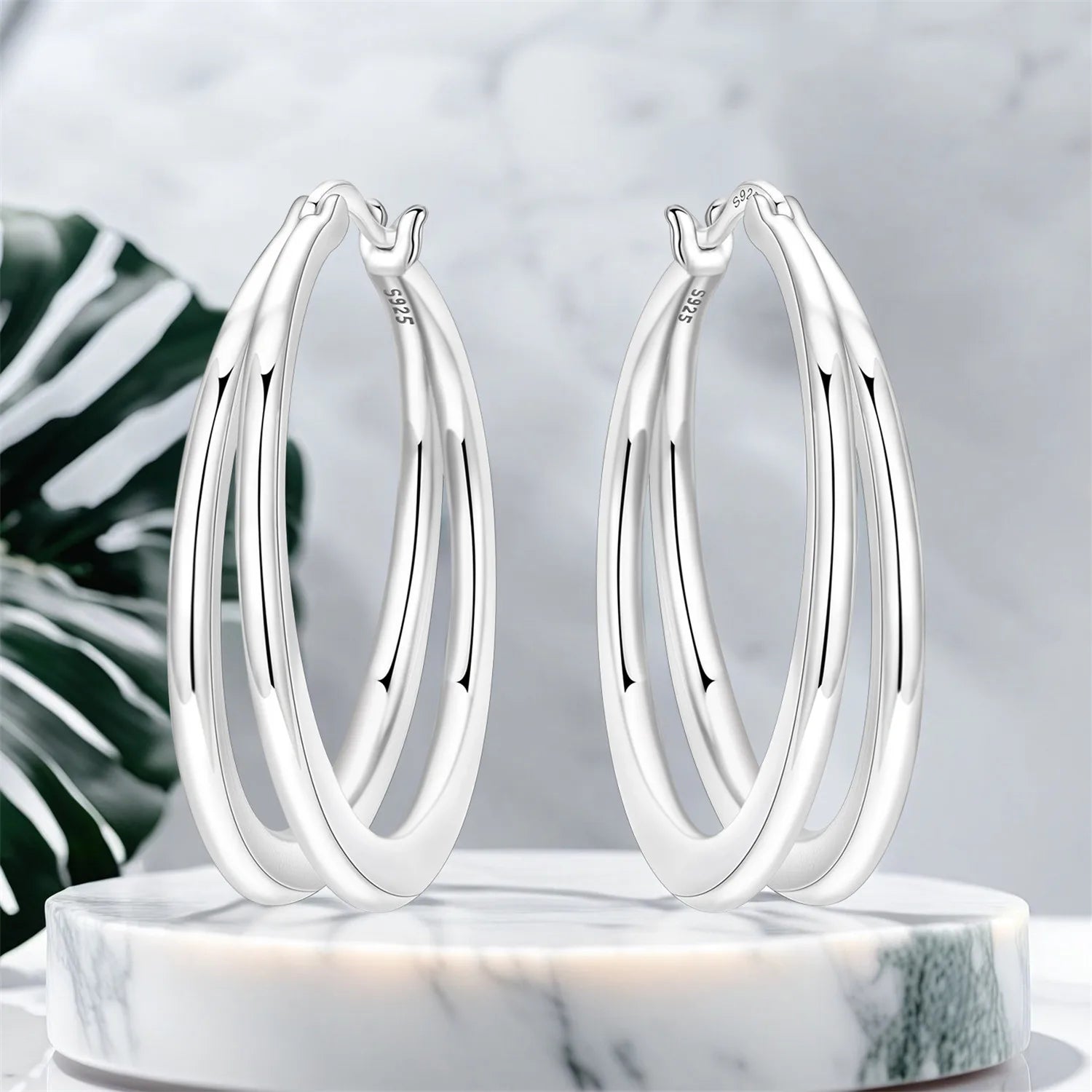 PANPOKI 925 Sterling Silver Minimally Designed Double Loop Earrings Silver Hoop Earrings For Women Jewelry Original Party Gifts