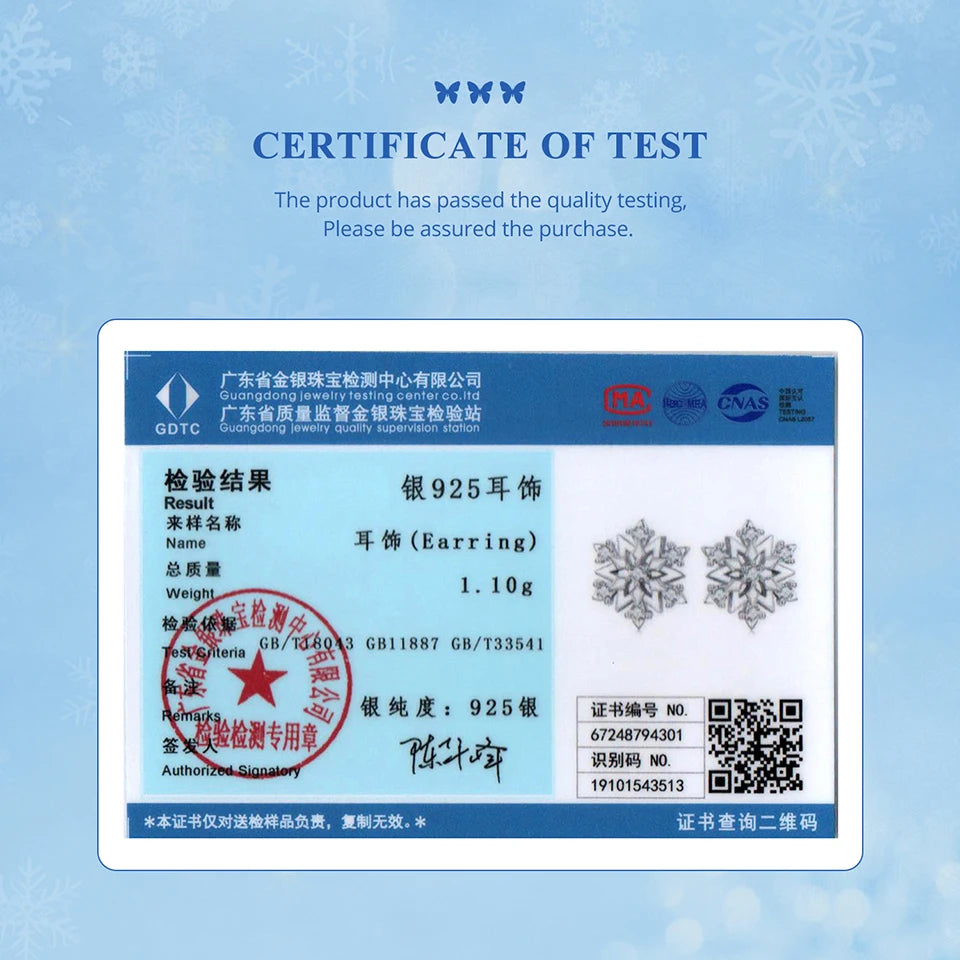 BAMOER Ohrstecker aus echtem 925er Sterlingsilber mit Schneeflocken-Motiv, hypoallergene Ohrstecker mit CZ-Steinen in Schneeflocken-Blumenform, Weißgold plattiert