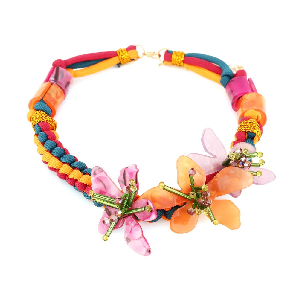 Z-style Handwoven Beaded Acrylic Flower Resin Choker Necklace