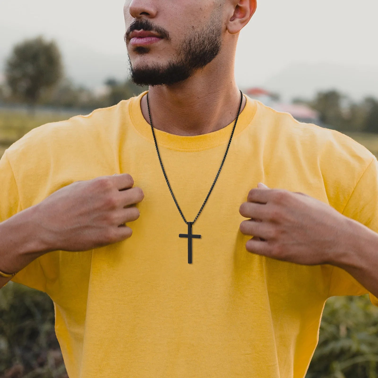 Vnox Unisex Box Chain Cross Necklaces, Men Women Stainless Steel Chain with Alloy Cross Pendant, Religious Faith Cross Necklace
