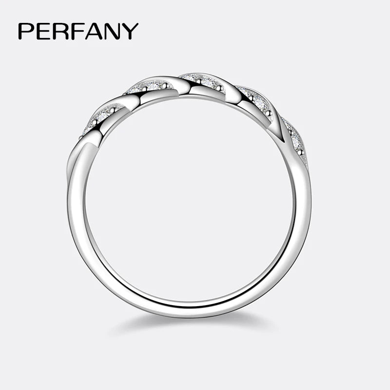 PERFANY All Moissanite Ring for Women S925 Pure Silver Ripple Design Laboratory Diamond Elegant Wedding Jewelry - Madeinsea©