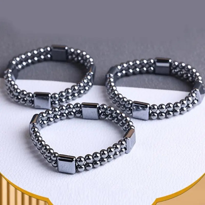 C71E Handmade Terahertz Stone Bracelet Comfort Wear Terahertz Bracelet with Double Layers Stone Texture Suitable for Fitness