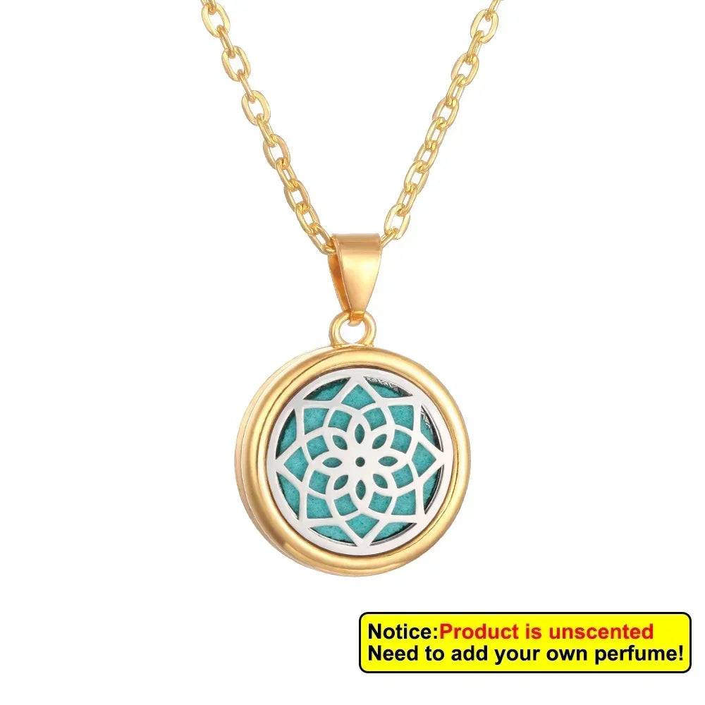 2025 New Tree of Life Aromatherapy Necklace Golden Rose Color Open Locket Scent Aroma Perfume Essential Oil Diffuser Necklace