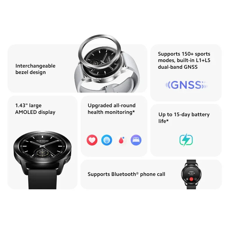 Globale Version Xiaomi Watch S3 Smart Watch 1,43 Zoll AMOLED-Bildschirm Blutsauerstoffmonitor 5 ATM wasserdicht 150+ Sportmodi