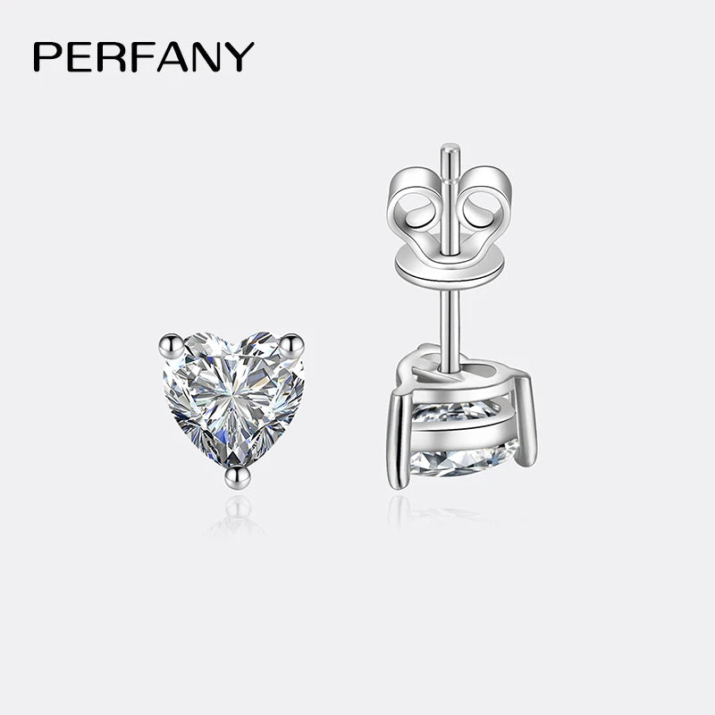 PERFANY 1CT/2CT Moissanite Earrings for Women S925 Pure Silver Heart-Shaped Cutting Laboratory Diamond Earrings Luxury Jewelry