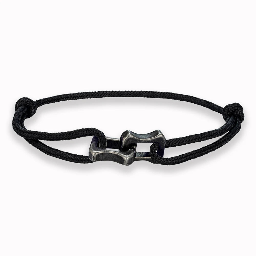 MKENDN Locomotive Vintage Oxidized Black Keel Chain Link Men Women Nylon Rope Bracelet Punk Stainless Steel Motorcycle Bracelets
