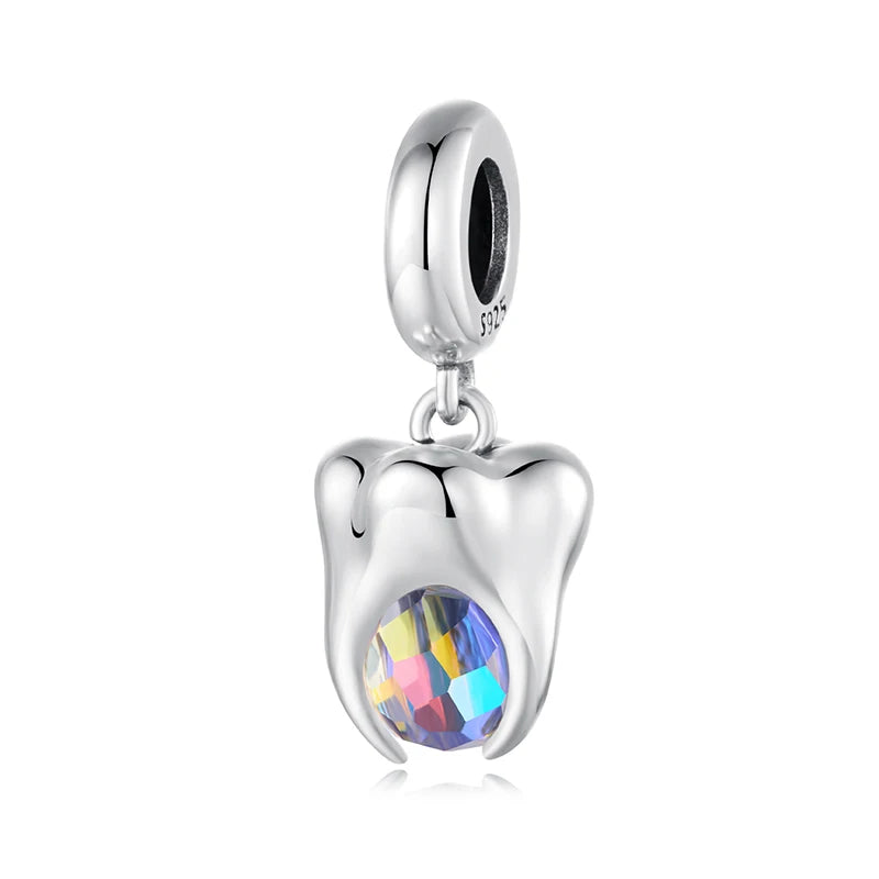 BAMOER 925 Sterling Silver Charm Pink Sport Ball Dumbbe Pendant Healthy Teeth Beads Fit Original Bracelet DIY Jewelry Crafts