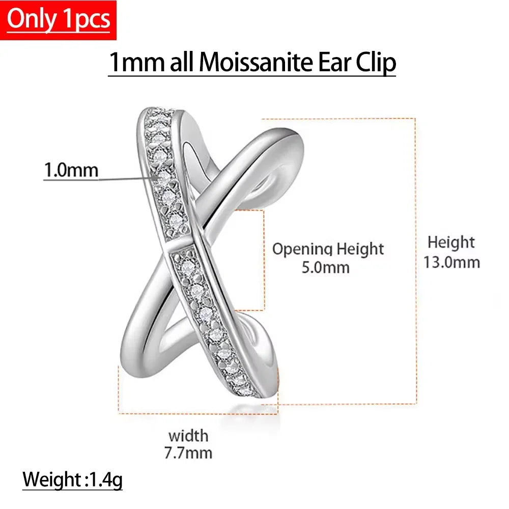 Serenity All D Moissanite Earrings for Women Men S925 Sterling Silver Lab Diamond Ear Clip Plated 18K No hole to wear Girl Gift - Madeinsea©