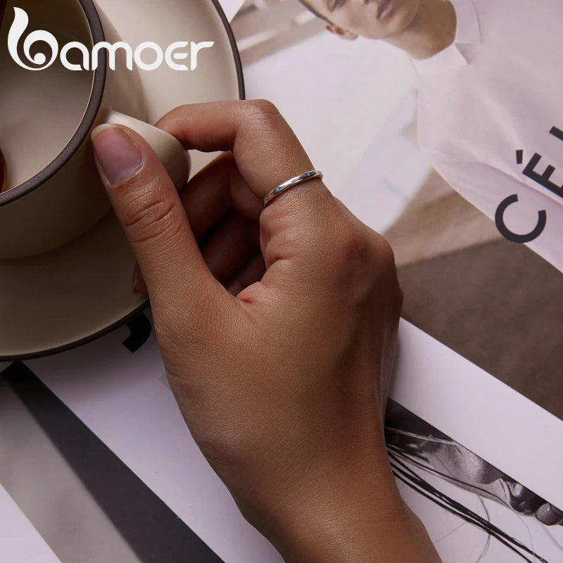 BAMOER Echt 925 Sterling Silber Stern Ring Frauen Türkis Ring Sterling Silber Glück Frieden Schmuck Geschenk