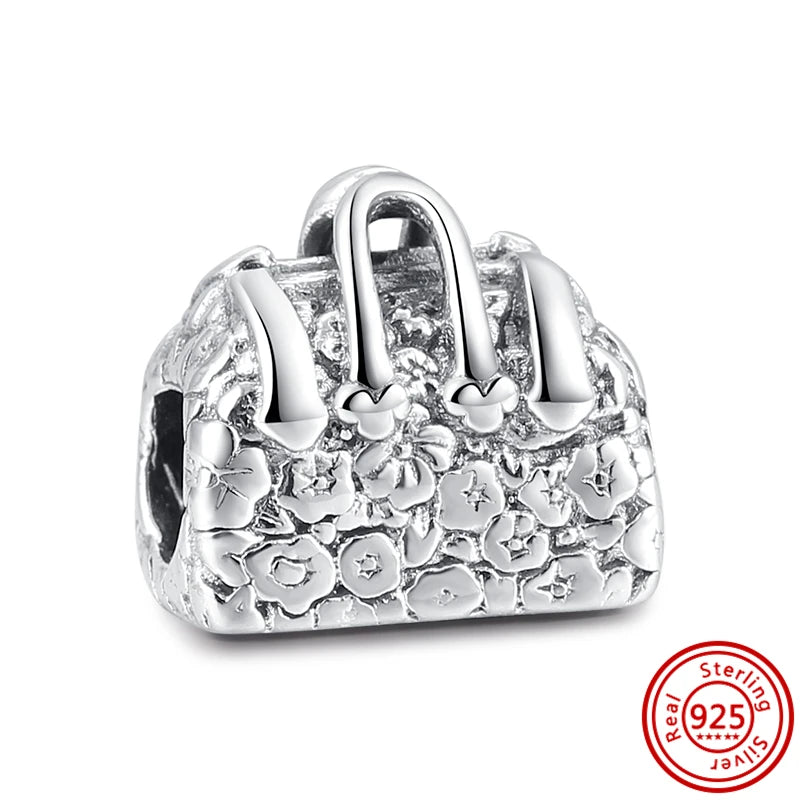 Authentic 100% 925 Sterling Silver Fit Original Pantaro Charms Bracelet Heart Round Style Simple Beads Women DIY Jewelry Making