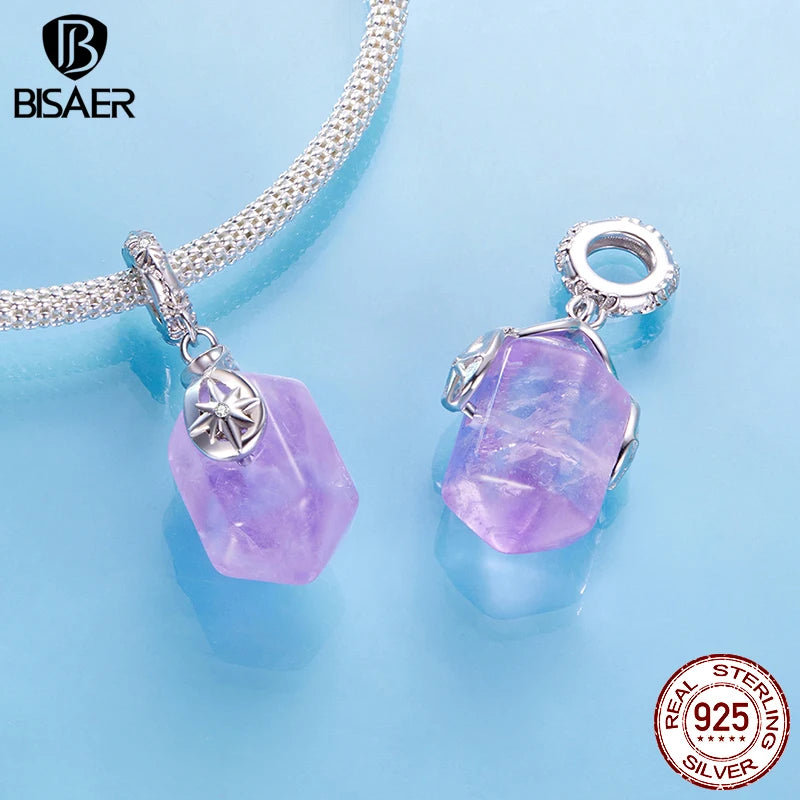 BISAER 925 Sterling Silver Ombre Perfume Bottle Charm Bead Perfume Bottle Pendant for Women DIY Bracelet & Neckalce Fine Jewelry