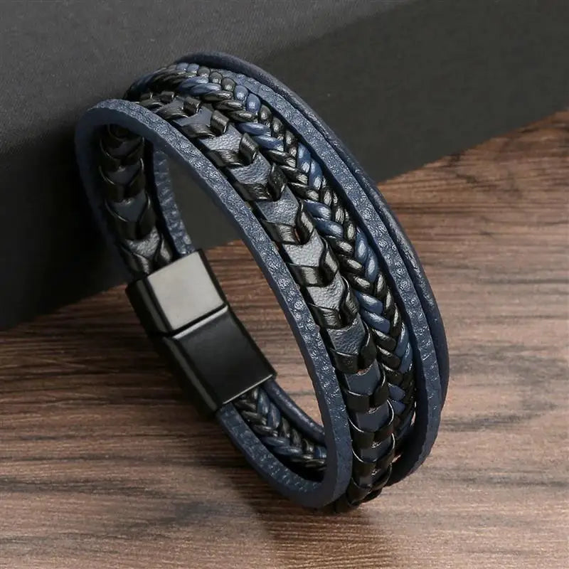 Fashion Braided Rope Woven Multilayer Leather Men Bracelets Punk Mental Magnet Bangle for Friend Charm Jewelry Gifts