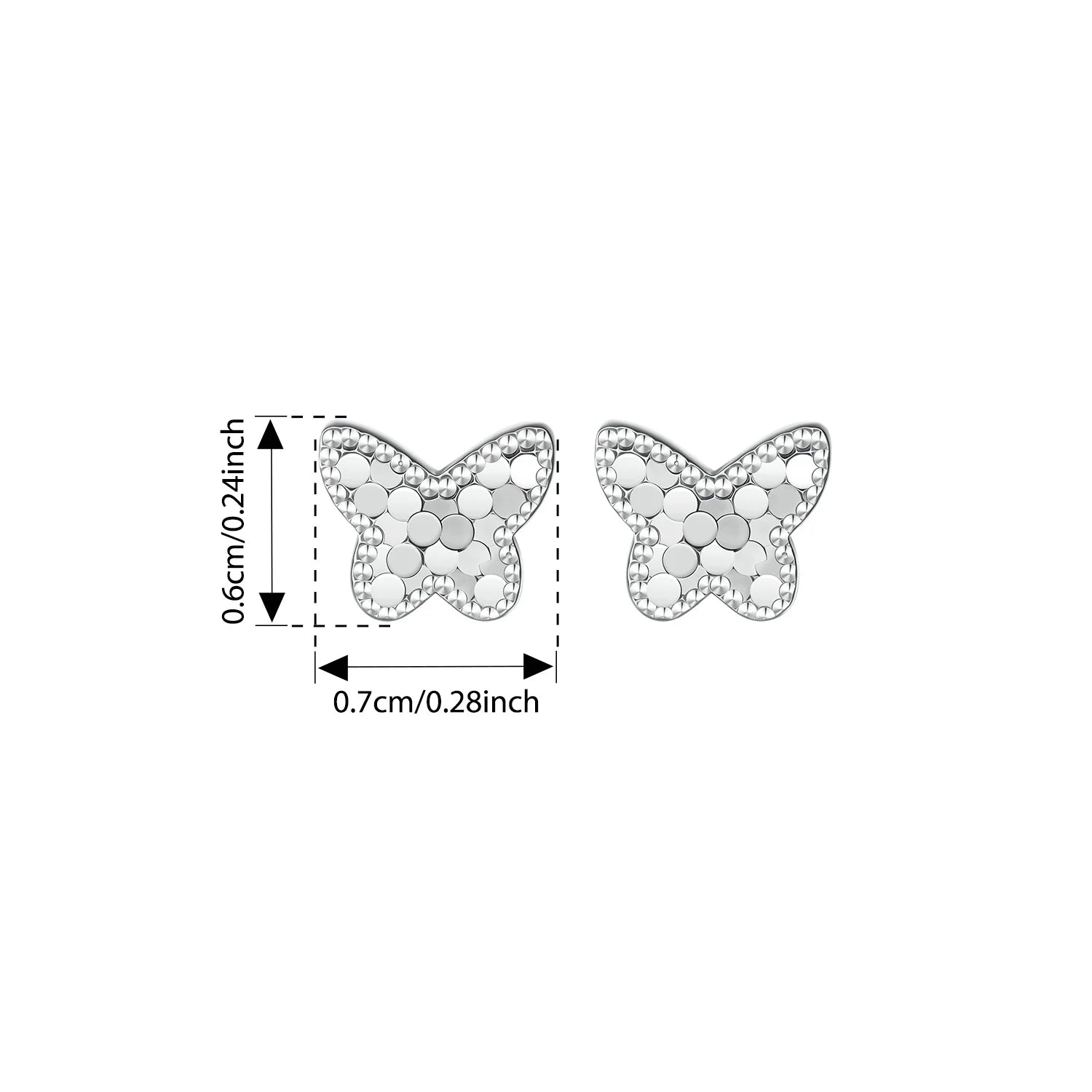 BISAER Real 925 Sterling Silver Dazzling Butterfly Stud Earrings Mini Heart Hypoallergenic Earrings for Girls Party Fine Jewelry