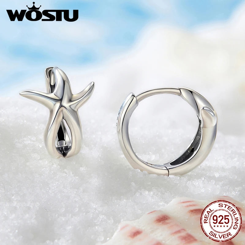 WOSTU Ocean Jewelry 925 Sterling Silver Blue Turtle Green Conch Stud Earrings Women Rainbow Mermaid Ear Hoops Beach Holiday Gift